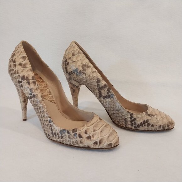 Michael Kors Cairo Genuine Python Skin Pumps Womens 8 Beige Nude Heels Snakeskin - Picture 2 of 11